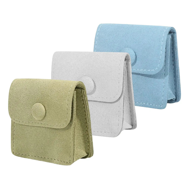 Microfiber Jewelry Pouch Box Snap Button Gift Bag Small Faux Jewelry Packaging
