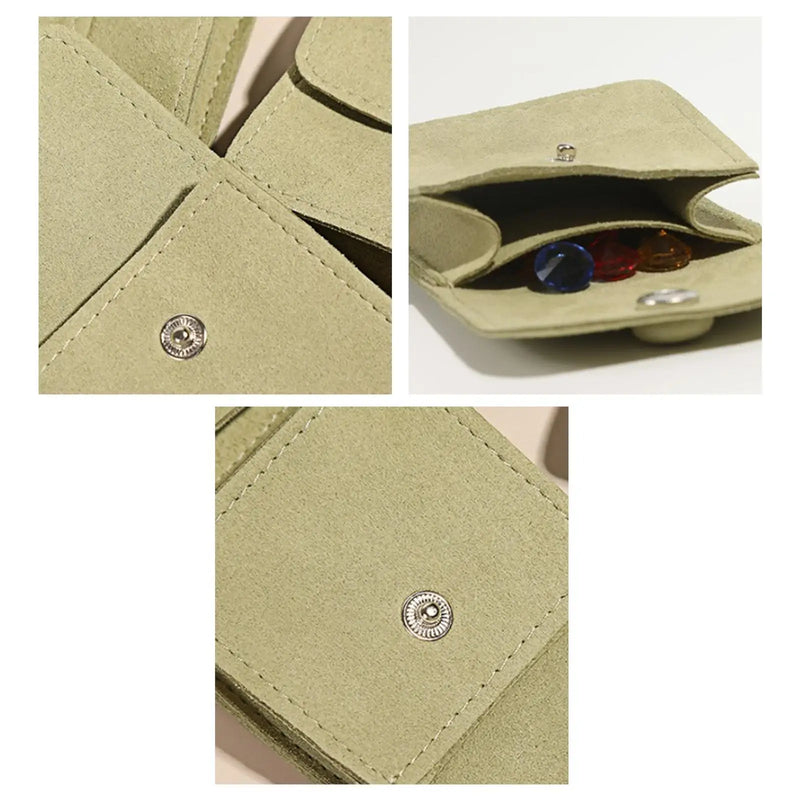 Microfiber Jewelry Pouch Snap Button Style Small Faux Gift Bag Double Pockets