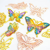3x Butterfly Metal Frame Resin Pendant Open Bezel Setting DIY