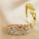 925 Sterling Silver Oval Square Round Prong Ring Setting Rose Plated DIY Bezel