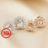 4-10MM Round 925 Sterling Silver Rose Tone Prong Studs Earrings Settings Bezel