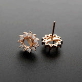 4-10MM Round 925 Sterling Silver Rose Tone Prong Studs Earrings Settings Bezel