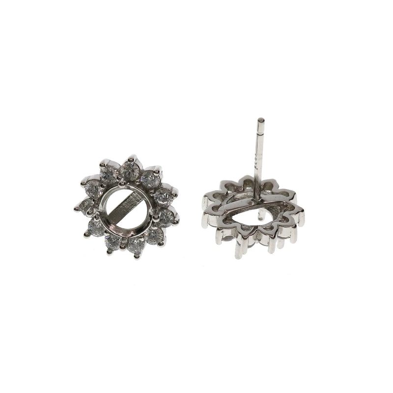4-10MM Round 925 Sterling Silver Rose Tone Prong Studs Earrings Settings Bezel