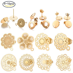 4-10PCS Golden Teardrop Stainless Steel Stud Earring Findings with Loop