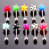Colorful Spike Ball Tongue Rings Stainless Steel Barbell 14G