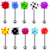 Colorful Spike Ball Tongue Rings Stainless Steel Barbell 14G