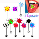 Colorful Spike Ball Tongue Rings Stainless Steel Barbell 14G
