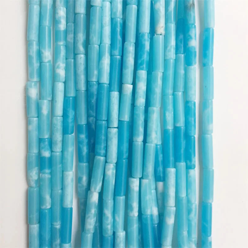 Tiny Round Tube Larimar Jade Gemstone Loose Beads for Jewelry Making