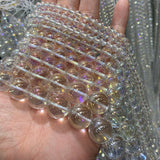 4-14mm Clear Quartz Beads Round Plated Coated Rainbow Crystal DIY Loose Beads