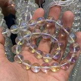 4-14mm Clear Quartz Beads Round Plated Coated Rainbow Crystal DIY Loose Beads