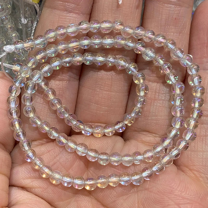 4-14mm Clear Quartz Beads Round Plated Coated Rainbow Crystal DIY Loose Beads