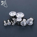 4-16mm Ear Plug Tunnel Crystal Silicon Rings Surgical Steel Ear Plug