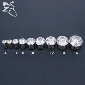 4-16mm Ear Plug Tunnel Crystal Silicon Rings Surgical Steel Ear Plug
