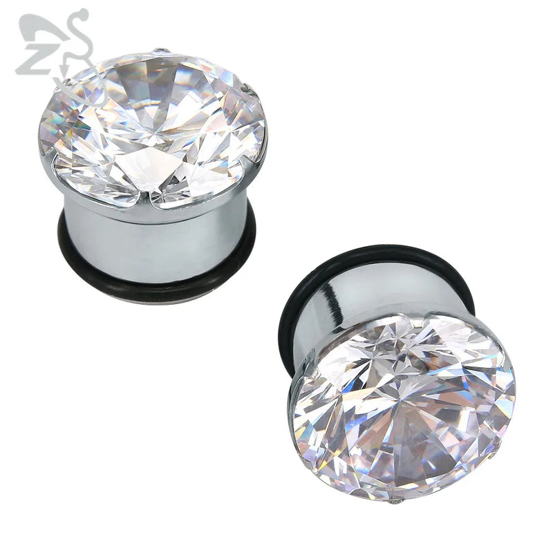 4-16mm Ear Plug Tunnel Crystal Silicon Rings Surgical Steel Ear Plug