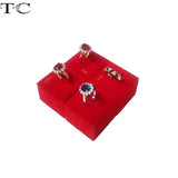 Red Velvet Square Base Ring Display Rack