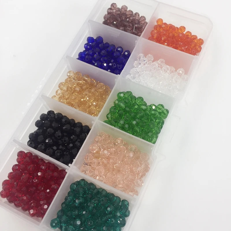 1000Pcs/Box Mix 10 Colors Round Glass Crystal Beads Jewelry Loose Bead