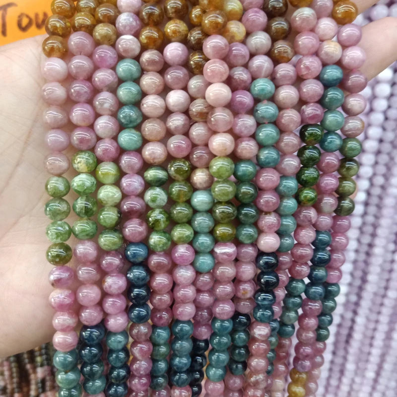 6mm Natural Rainbow Tourmaline Stone Beads 15''