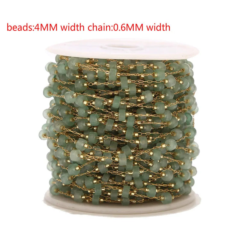 4.5MM Natural Stone Beads Chain with Stainless Steel for Jewelry Making DIY