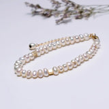 Adjustable Natural Pearl Bracelet with 4-5mm Beads and Cube Decoration