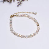 Adjustable Natural Pearl Bracelet with 4-5mm Beads and Cube Decoration