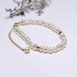Adjustable Natural Pearl Bracelet with 4-5mm Beads and Cube Decoration