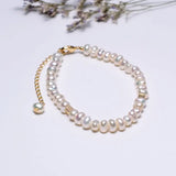 Adjustable Natural Pearl Bracelet with 4-5mm Beads and Cube Decoration