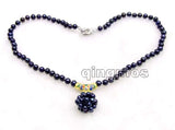 4-5mm Natural Round Pearl 18-19mm Round Ball Pendant 17'' Necklace