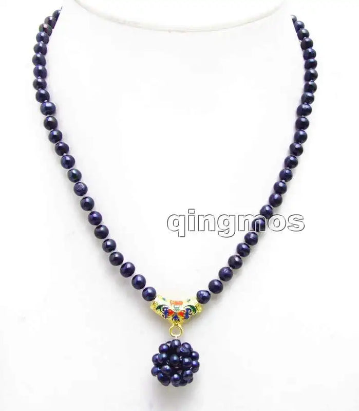 4-5mm Natural Round Pearl 18-19mm Round Ball Pendant 17'' Necklace