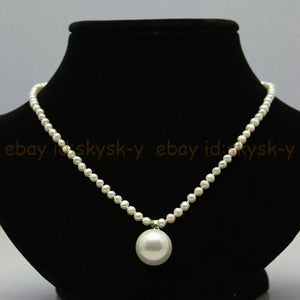 4-5mm Natural Pearl & 14mm Round Shell Pearl Necklace