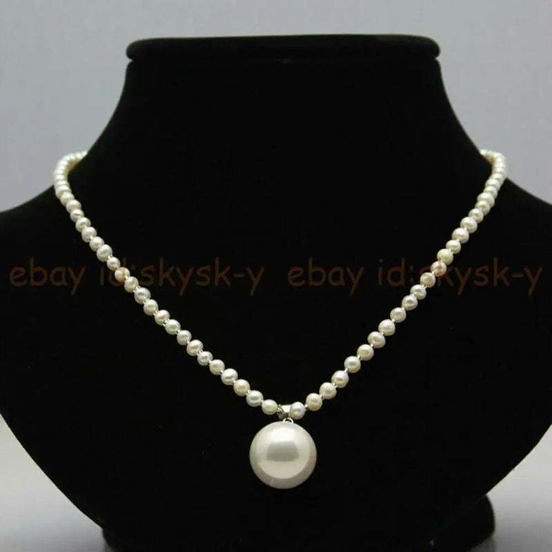 4-5mm Natural Pearl & 14mm Round Shell Pearl Necklace