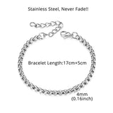 6.5mm Stainless Steel Box Link Chain Bracelet Men Women Punk Wrist Jewelry