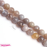 Faceted Round Banded Gray Agate Stone Beads 15 Inch