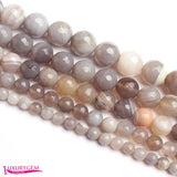Faceted Round Banded Gray Agate Stone Beads 15 Inch