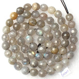 Natural Gray Labradorite Stone Faceted Round Beads 15 Inch