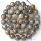 Natural Gray Labradorite Stone Faceted Round Beads 15 Inch