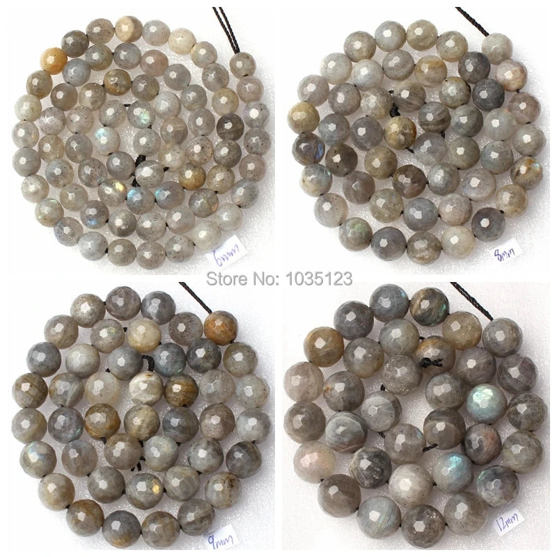Natural Gray Labradorite Stone Faceted Round Beads 15 Inch