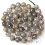 Natural Gray Labradorite Stone Faceted Round Beads 15 Inch