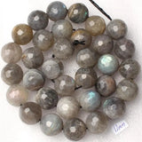 Natural Gray Labradorite Stone Faceted Round Beads 15 Inch