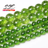 Green Peridot Crystal Quartz Round Loose Beads 15''Inches/Strands
