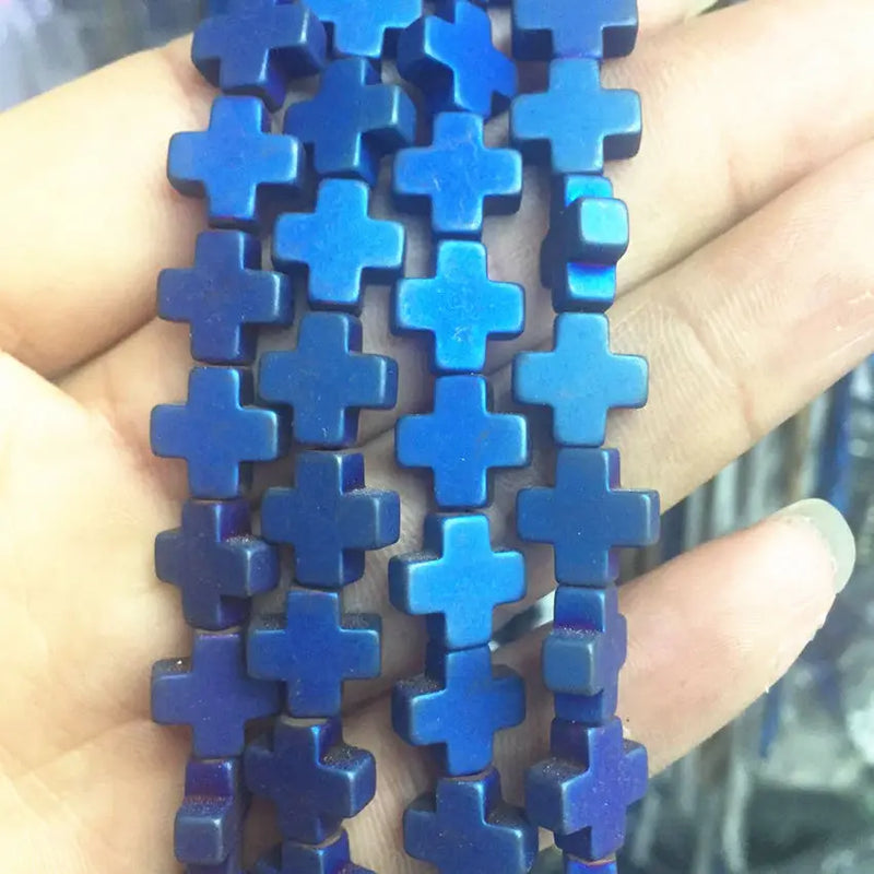 Natural Hematite Cross Shape Spacer Beads 15inch