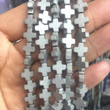 Natural Hematite Cross Shape Spacer Beads 15inch