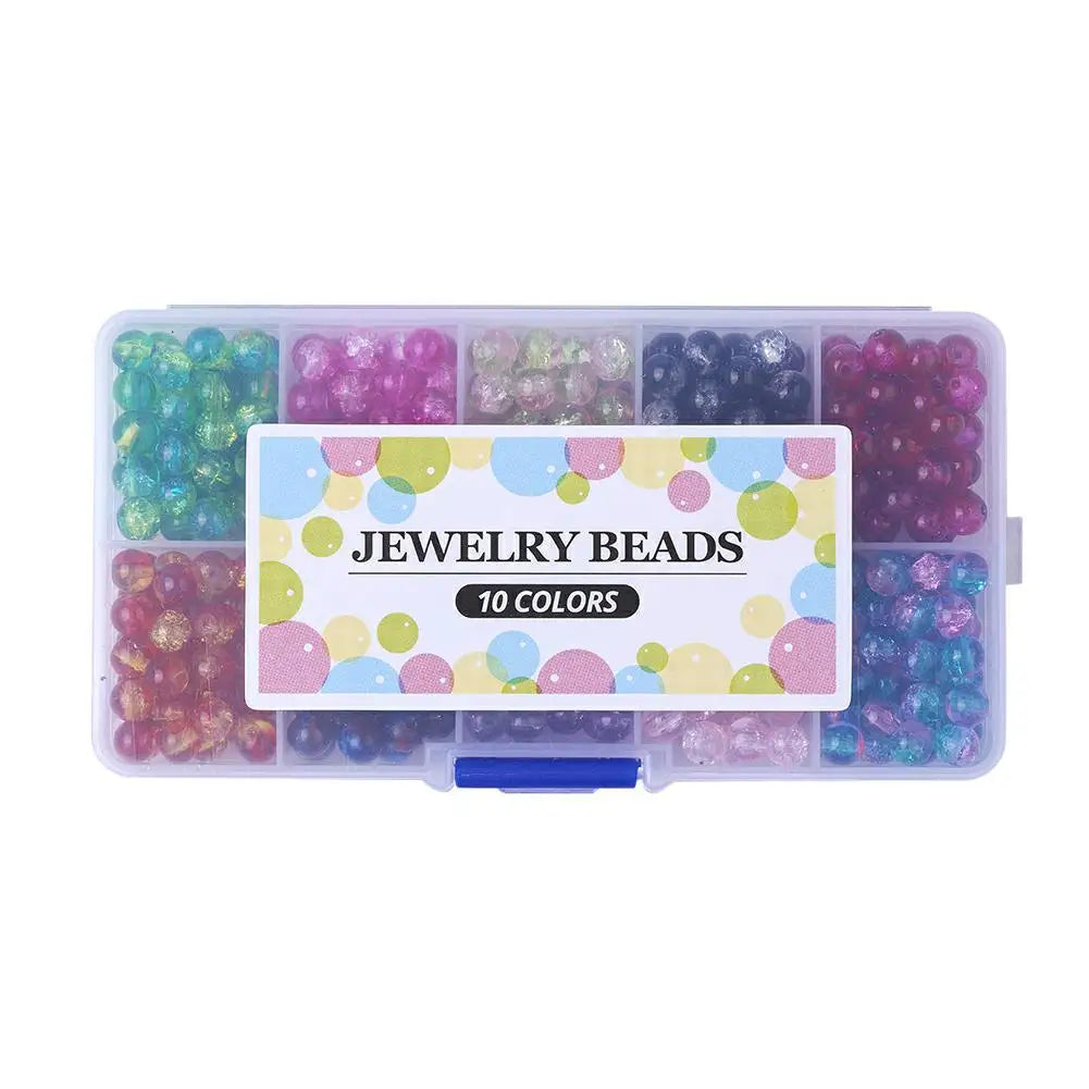 Colorful Round Crack Glass Loose Beads Set DIY Bracelet Jewelry Accessories