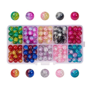 Colorful Round Crack Glass Loose Beads Set DIY Bracelet Jewelry Accessories