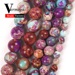 4/6/8/10mm Purple Sea Sediment Japsers Turquoises Round Beads for Jewelry Making
