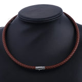Brown Leather Choker Necklace 8 mm Silver Clasp