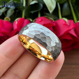 4/6/8mm Hammer Ring Tungsten Wedding Band Brushed Unique Gift Jewelry