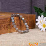 Gray Rainbow Labradorite Stretch Chakra Beads Bracelet 7.5 Inches