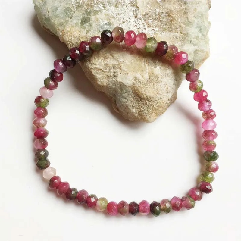 Faceted Tourmaline Bracelet Natural Stone Jade Vintage Cut Small Bead Hand 