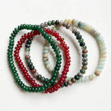 Oval Natural Stone Bracelet Red Green Ruby Amazonite Elastic Cord Jewelry Beads