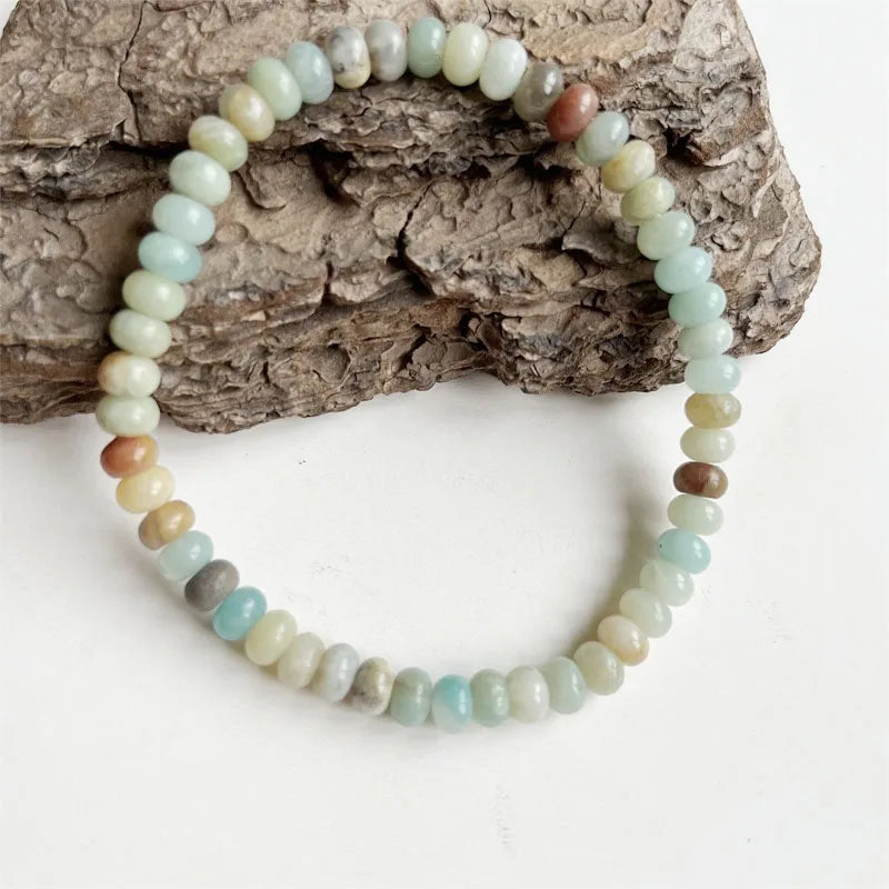 Oval Natural Stone Bracelet Red Green Ruby Amazonite Elastic Cord Jewelry Beads
